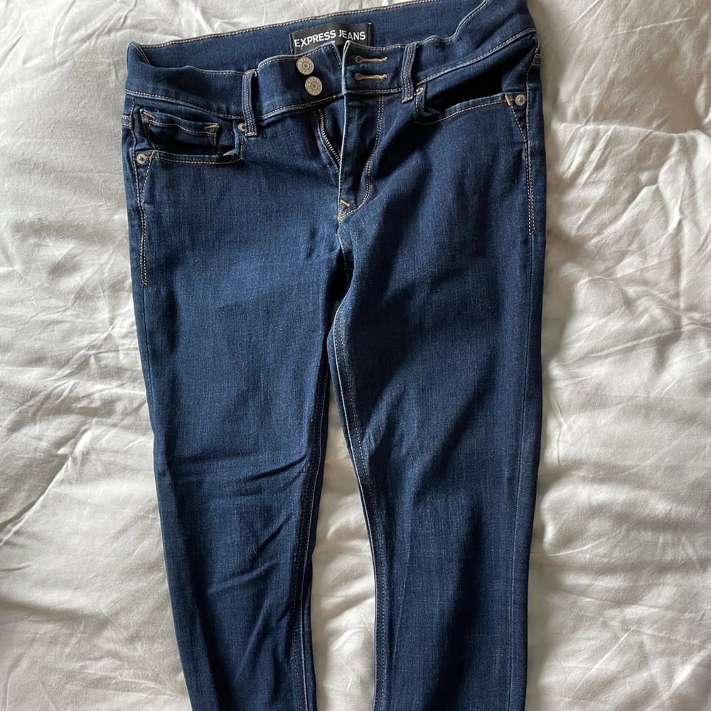 EXPRESS dark blue jeans cropped legging mid rise